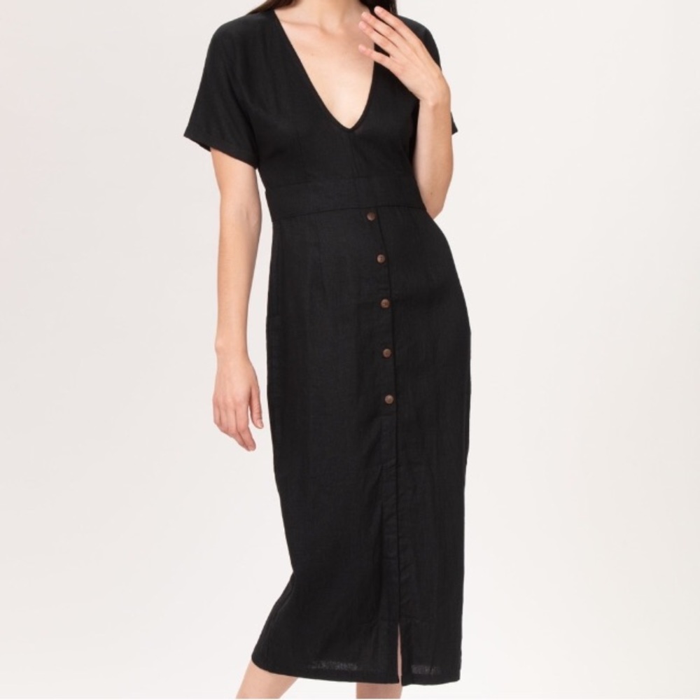 Bel Kazan Black Linen Blend Mini Dress